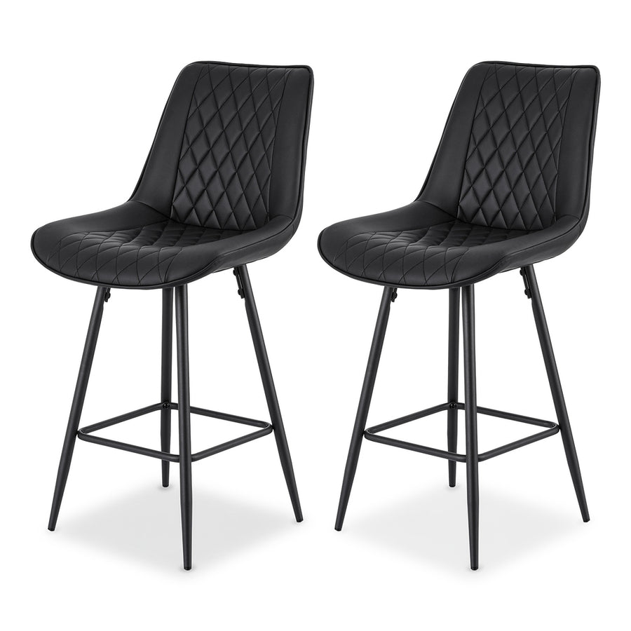 Knox (Set of 2) PU Leather Bar Stools 67cm - Black - Homecoze