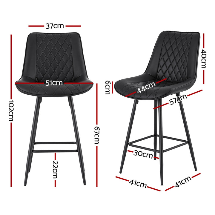 Knox (Set of 2) PU Leather Bar Stools 67cm - Black - Homecoze