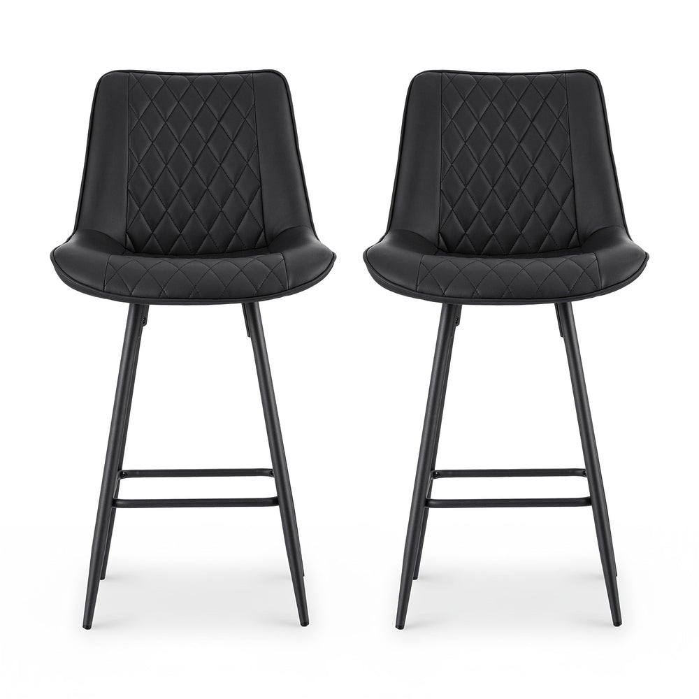 Knox (Set of 2) PU Leather Bar Stools 67cm - Black - Homecoze