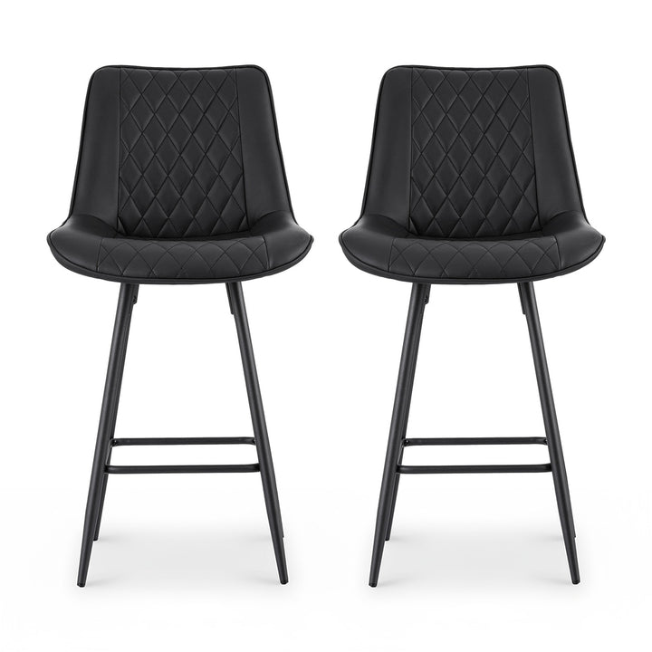 Knox (Set of 2) PU Leather Bar Stools 67cm - Black - Homecoze