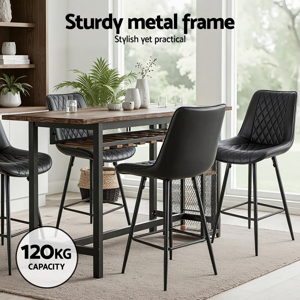 Knox (Set of 2) PU Leather Bar Stools 67cm - Black - Homecoze