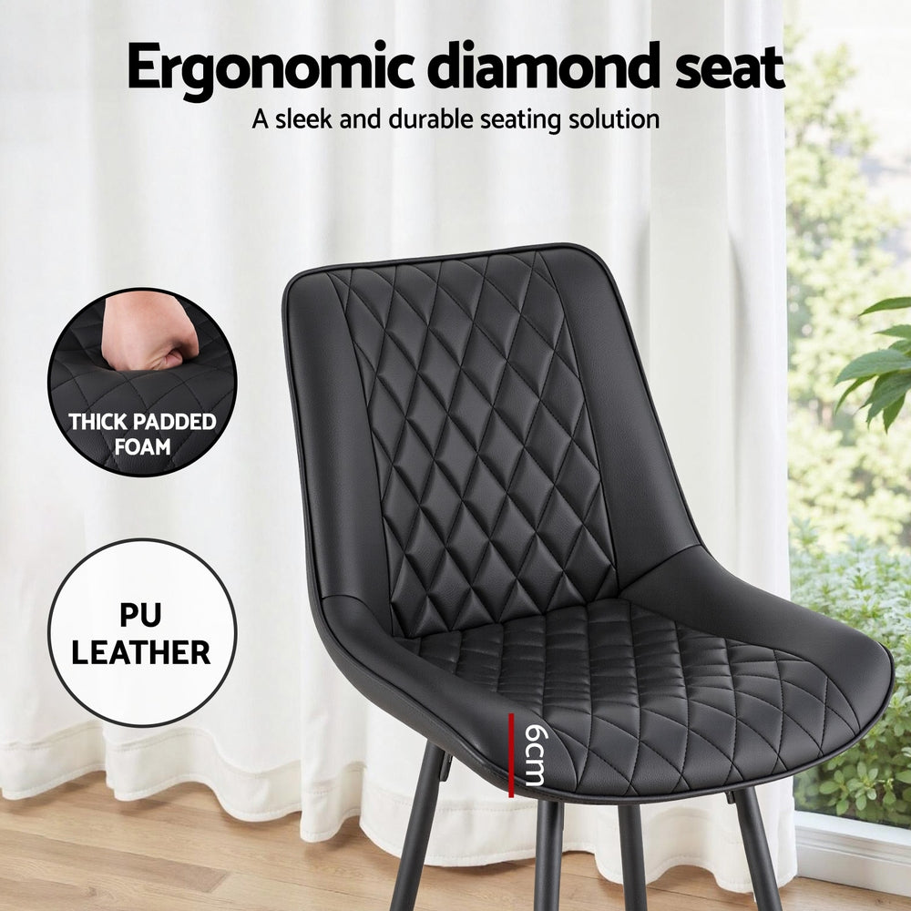 Knox (Set of 2) PU Leather Bar Stools 67cm - Black - Homecoze