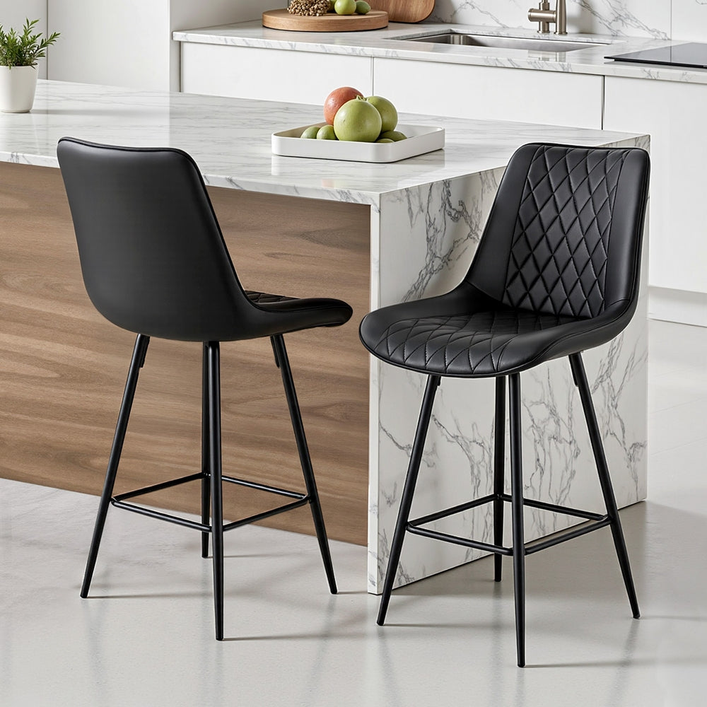 Knox (Set of 2) PU Leather Bar Stools 67cm - Black - Homecoze