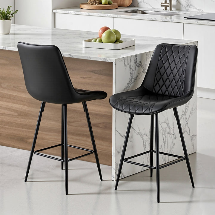 Knox (Set of 2) PU Leather Bar Stools 67cm - Black - Homecoze