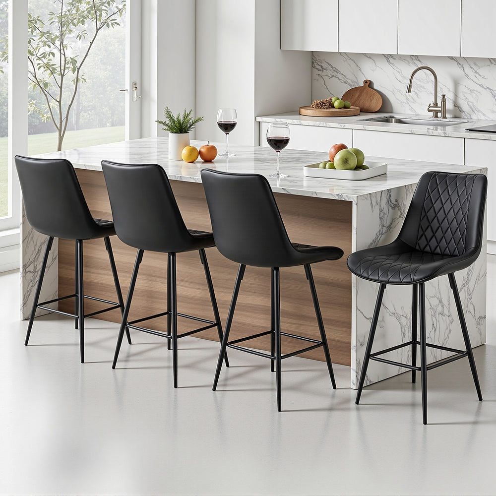 Knox (Set of 4) PU Leather Bar Stools 67cm - Black - Homecoze
