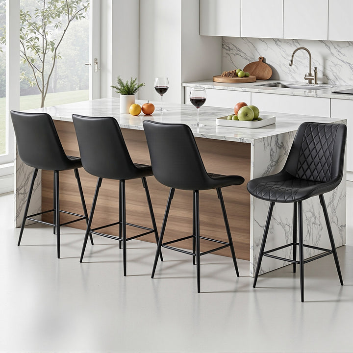 Knox (Set of 4) PU Leather Bar Stools 67cm - Black - Homecoze