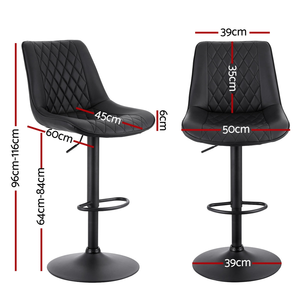 Mason (Set of 2) PU Leather Bar Stools - Black - Homecoze