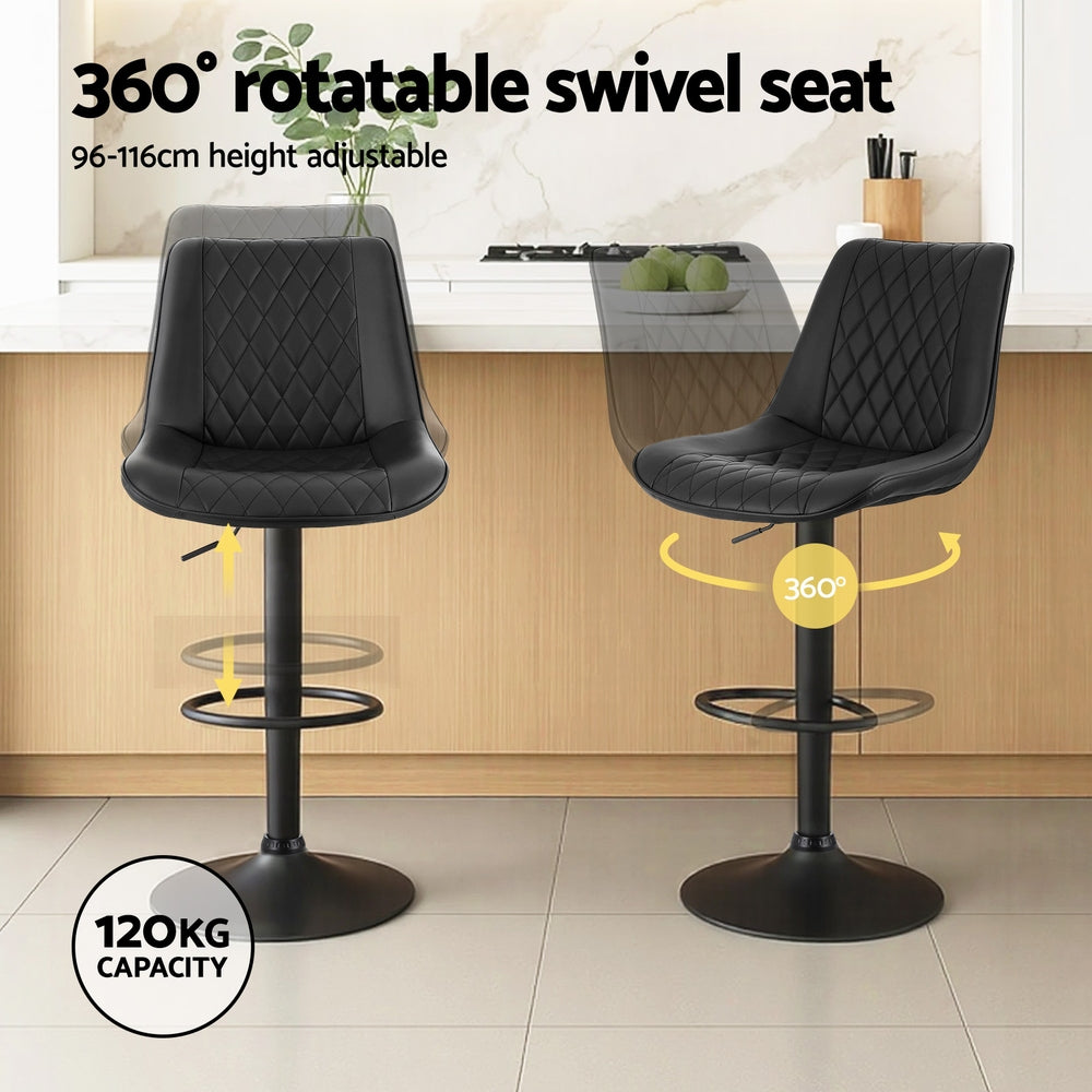 Mason (Set of 2) PU Leather Bar Stools - Black - Homecoze