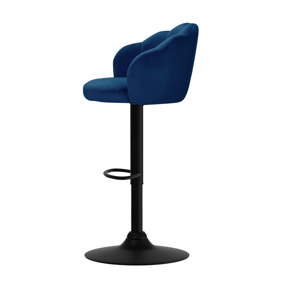 Ariel (Set of 2) Velvet Clam Shell Bar Stools - Blue - Homecoze