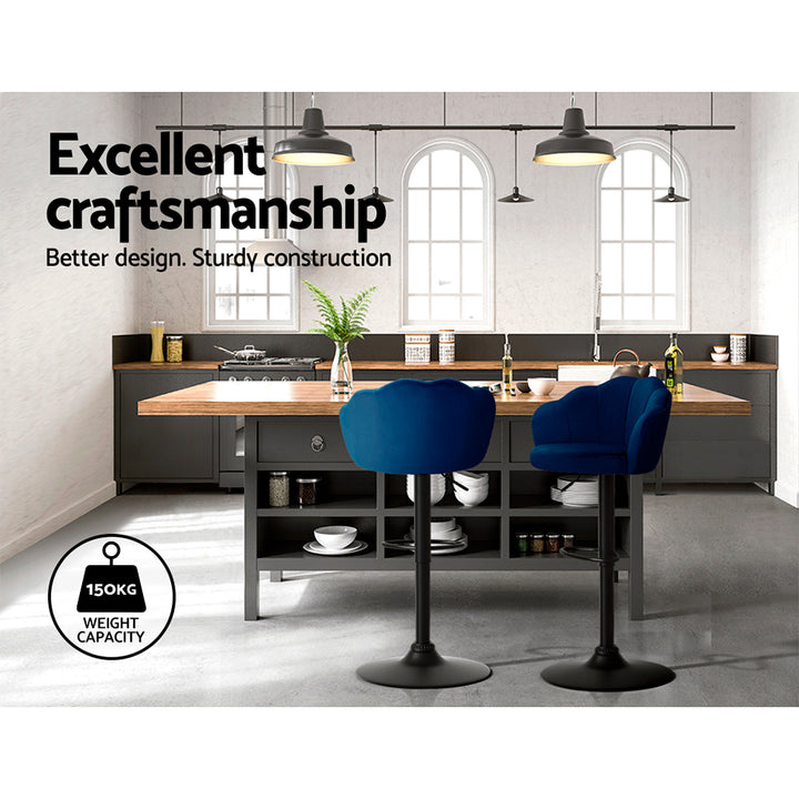 Ariel (Set of 2) Velvet Clam Shell Bar Stools - Blue - Homecoze