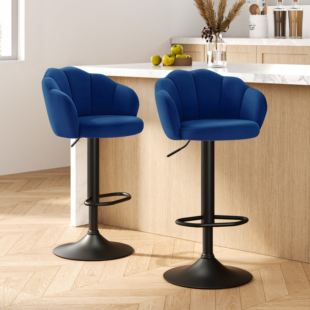 Ariel (Set of 2) Velvet Clam Shell Bar Stools - Blue - Homecoze