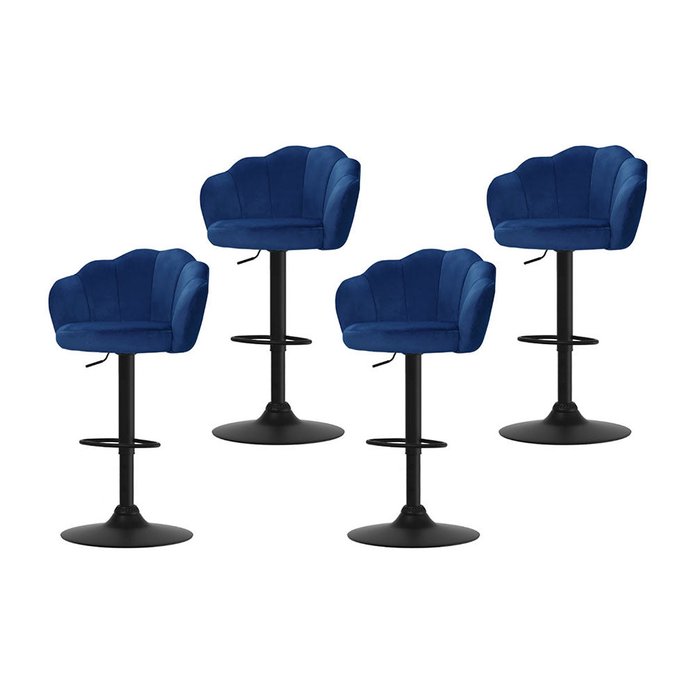 Ariel (Set of 4) Velvet Clam Shell Bar Stools - Blue