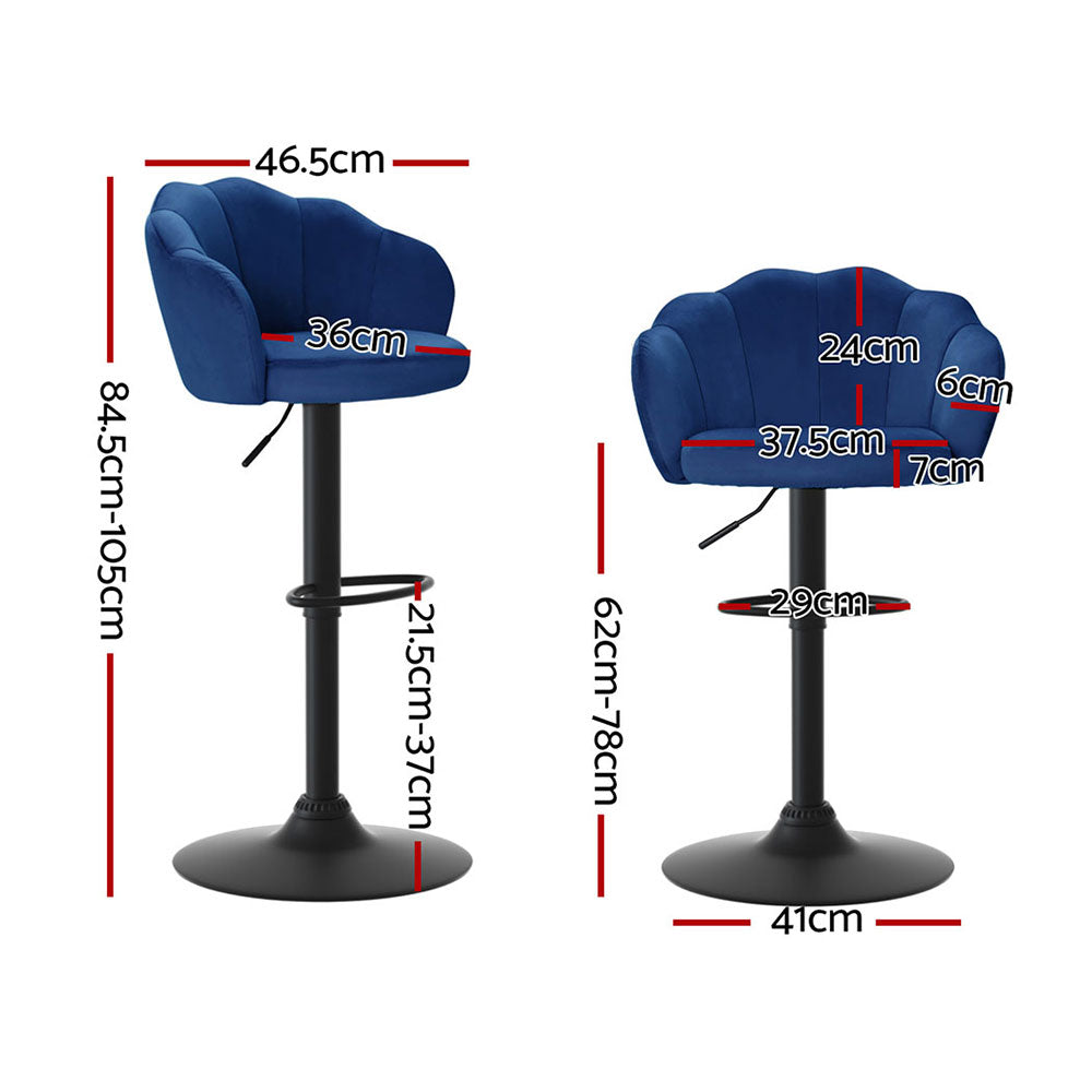 Ariel (Set of 4) Velvet Clam Shell Bar Stools - Blue - Homecoze