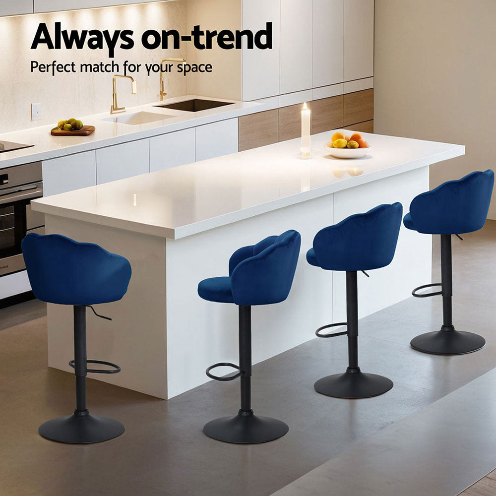 Ariel (Set of 4) Velvet Clam Shell Bar Stools - Blue - Homecoze