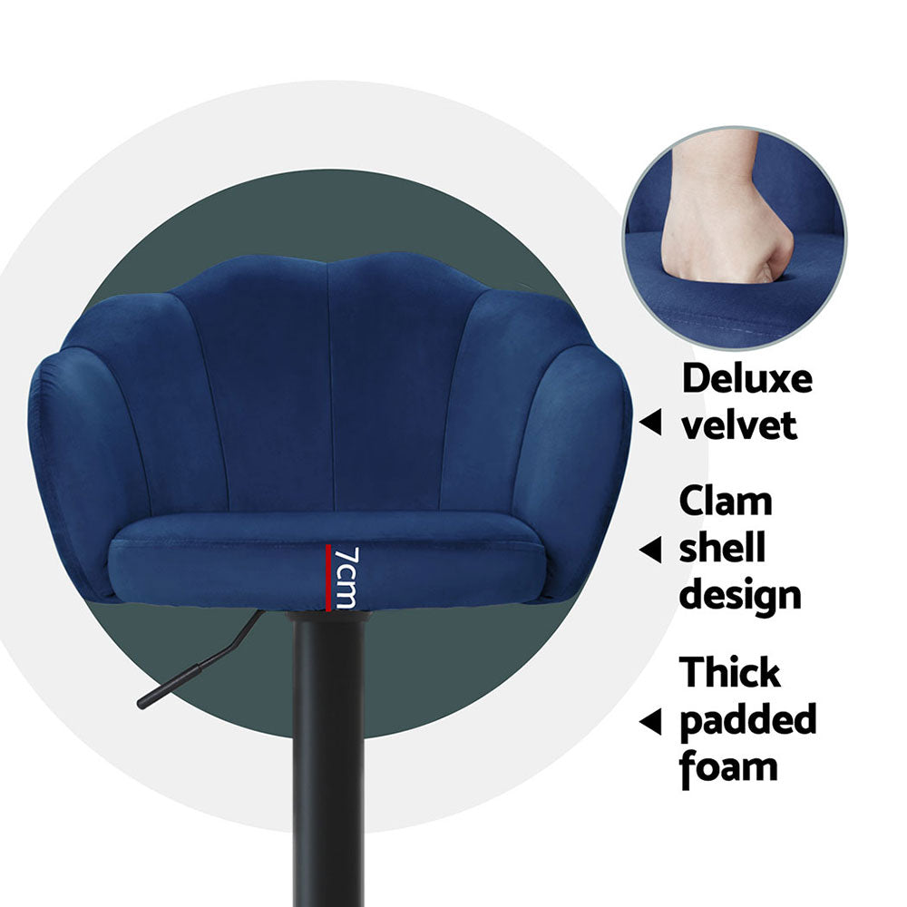 Ariel (Set of 4) Velvet Clam Shell Bar Stools - Blue - Homecoze