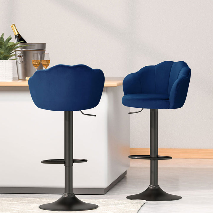 Ariel (Set of 2) Velvet Clam Shell Bar Stools - Blue