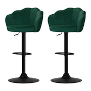 Ariel (Set of 2) Velvet Clam Shell Bar Stools - Green - Homecoze