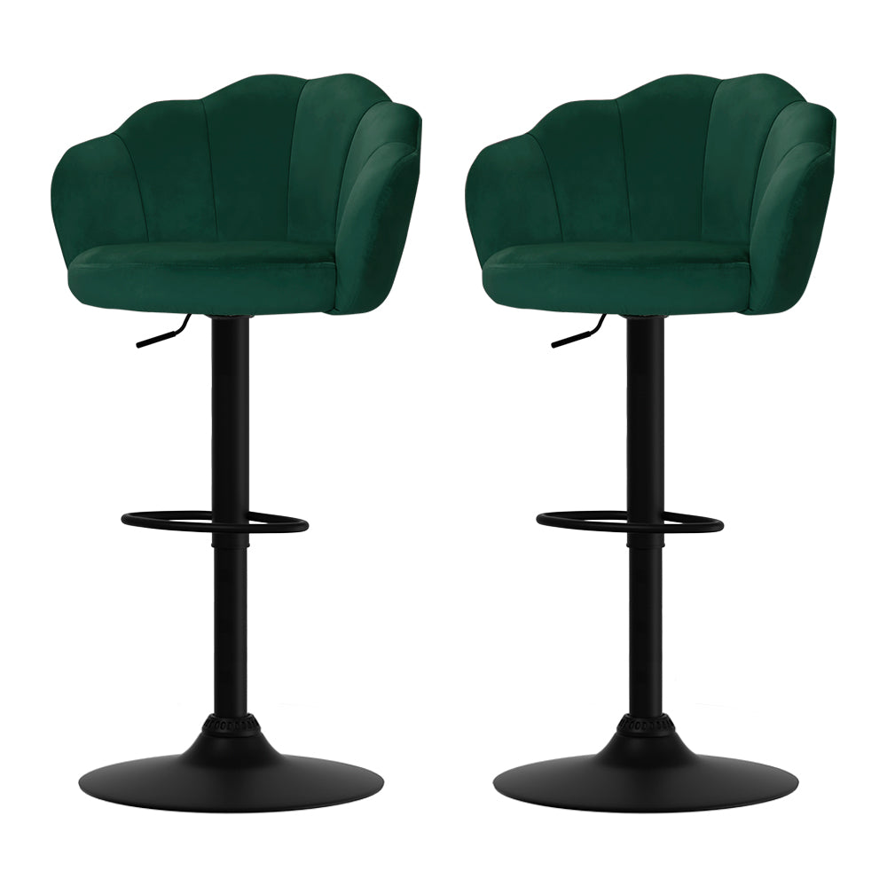 Ariel (Set of 2) Velvet Clam Shell Bar Stools - Green - Homecoze
