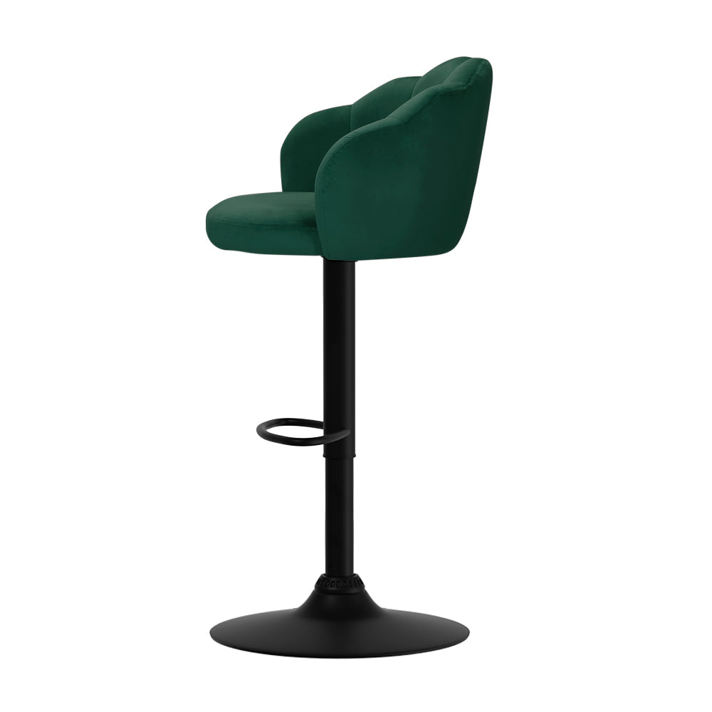 Ariel (Set of 2) Velvet Clam Shell Bar Stools - Green - Homecoze
