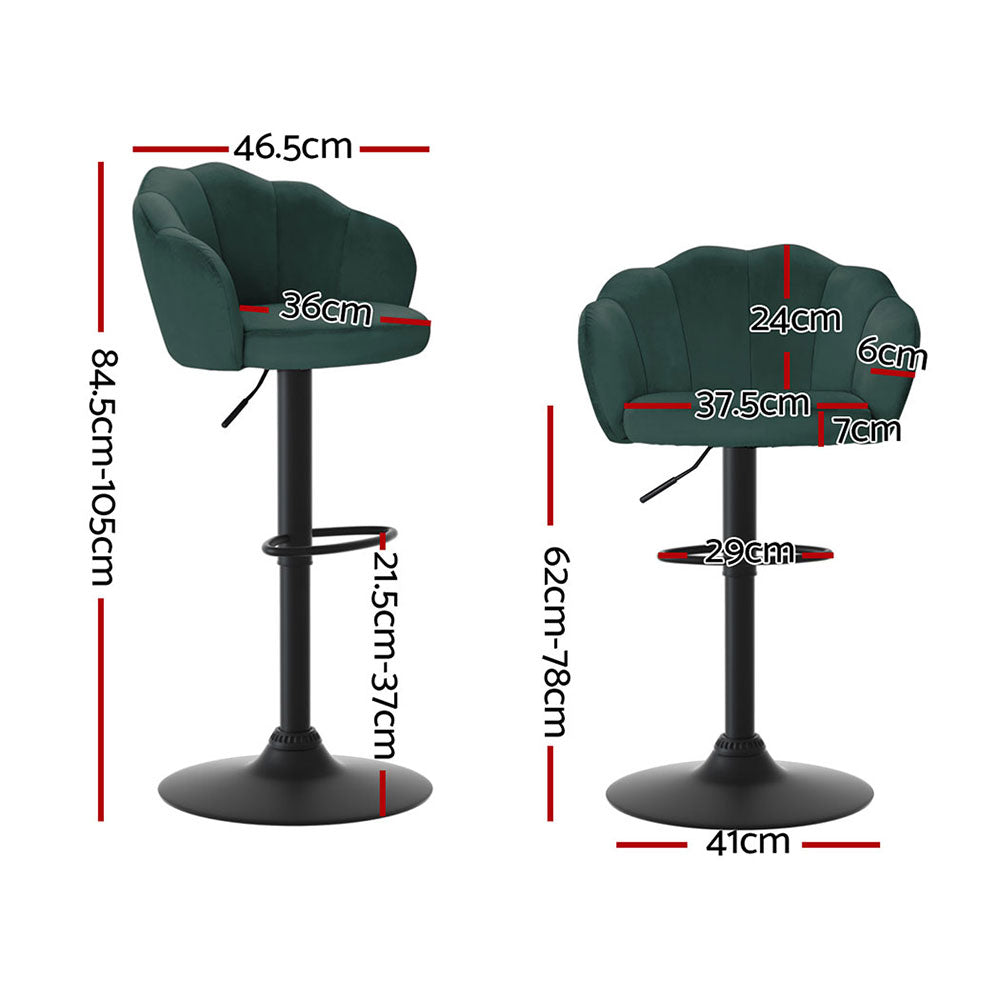 Ariel (Set of 4) Velvet Clam Shell Bar Stools - Green - Homecoze