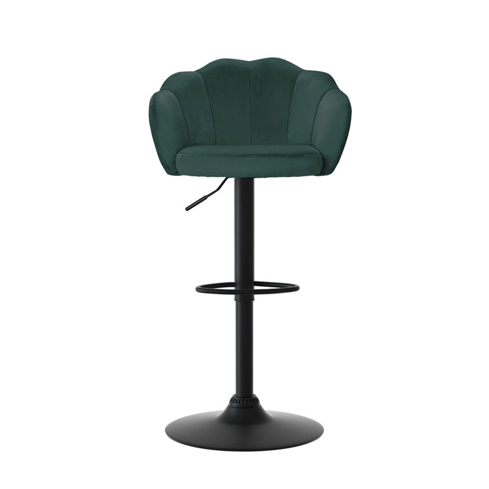 Ariel (Set of 4) Velvet Clam Shell Bar Stools - Green - Homecoze