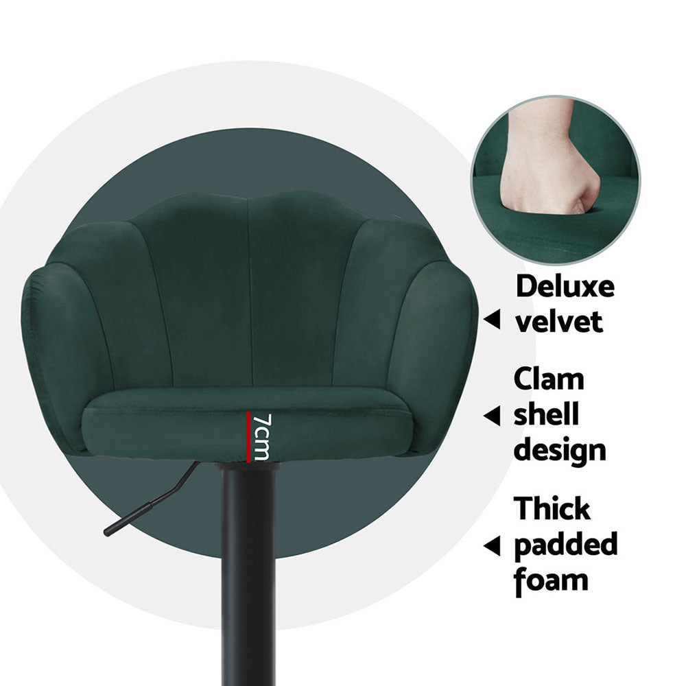 Ariel (Set of 4) Velvet Clam Shell Bar Stools - Green - Homecoze