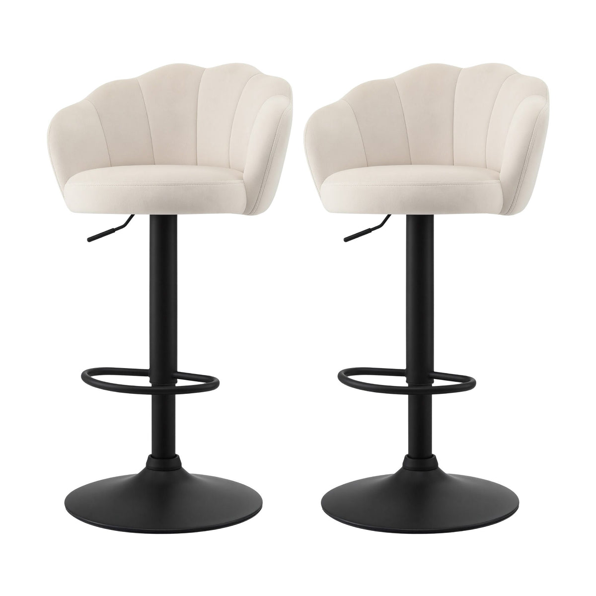 Artiss 2x Bar Stools Counter Chair Adjustable Shell Backrest Velvet Nessah Ivory - Homecoze