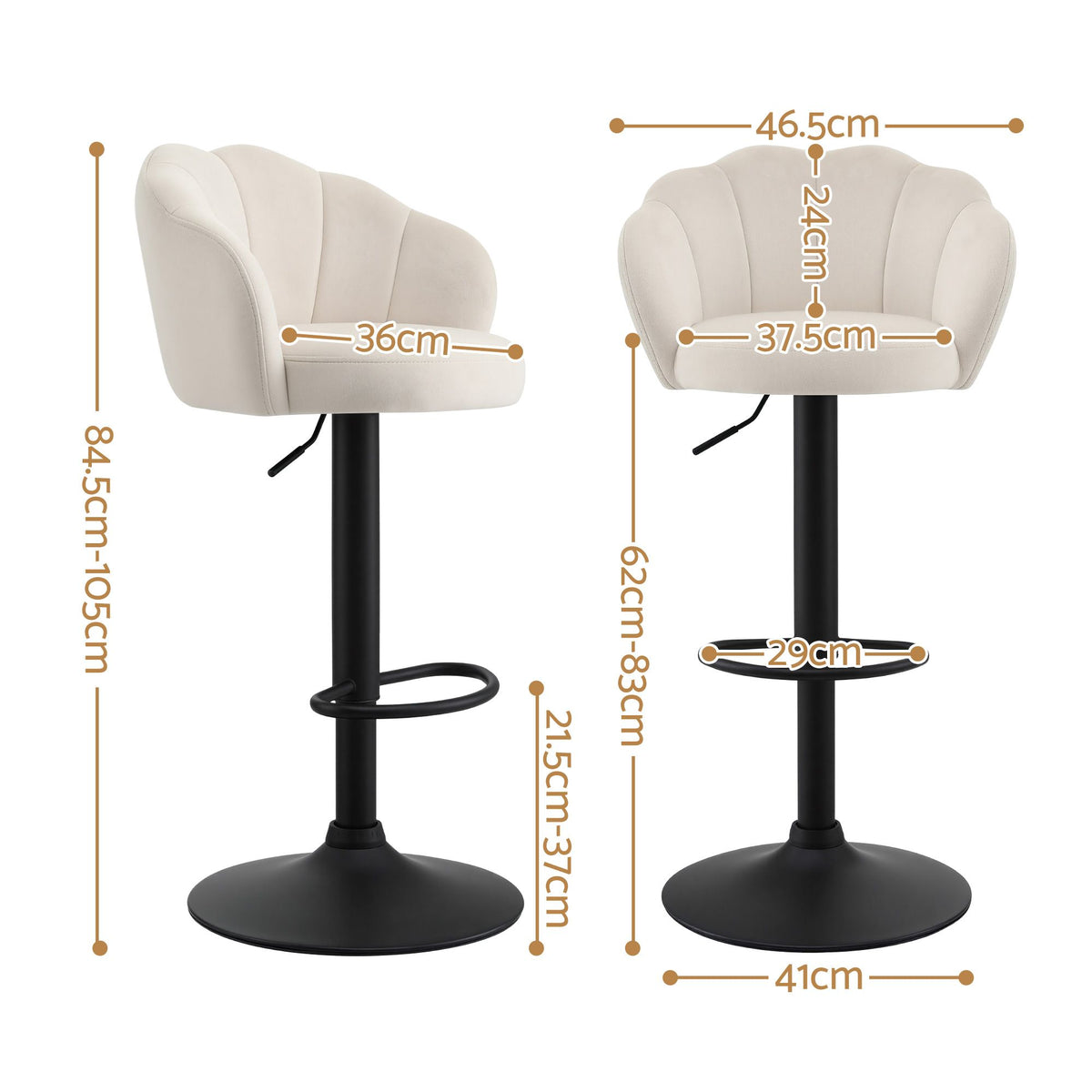 Artiss 2x Bar Stools Counter Chair Adjustable Shell Backrest Velvet Nessah Ivory - Homecoze