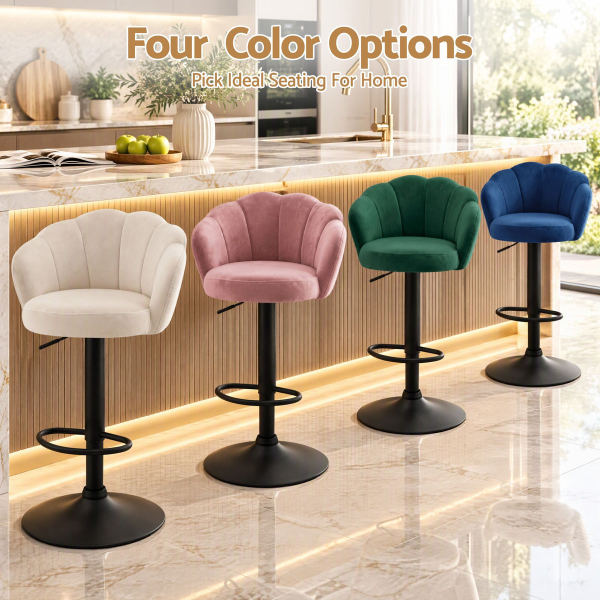 Artiss 2x Bar Stools Counter Chair Adjustable Shell Backrest Velvet Nessah Ivory - Homecoze