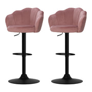 Ariel (Set of 2) Velvet Clam Shell Bar Stools - Pink - Homecoze