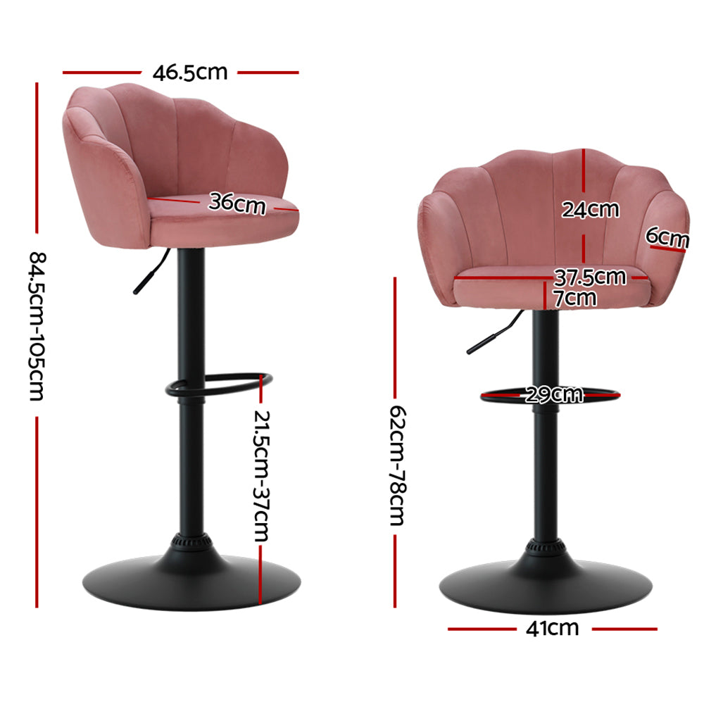 Ariel (Set of 2) Velvet Clam Shell Bar Stools - Pink - Homecoze
