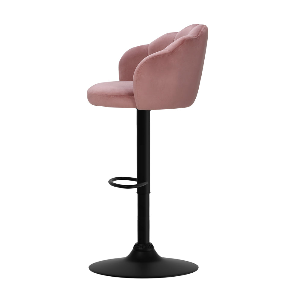 Ariel (Set of 2) Velvet Clam Shell Bar Stools - Pink - Homecoze