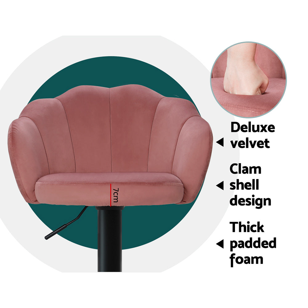 Ariel (Set of 2) Velvet Clam Shell Bar Stools - Pink - Homecoze