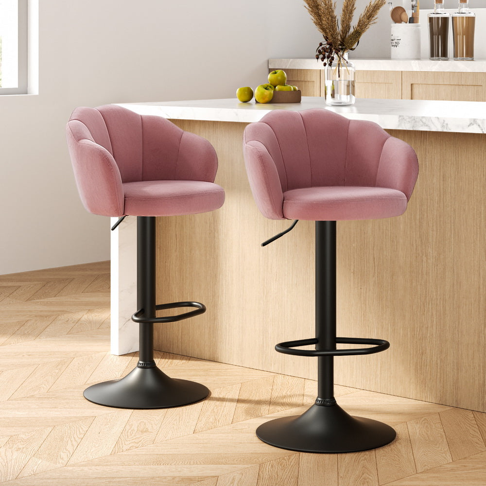 Ariel (Set of 2) Velvet Clam Shell Bar Stools - Pink - Homecoze