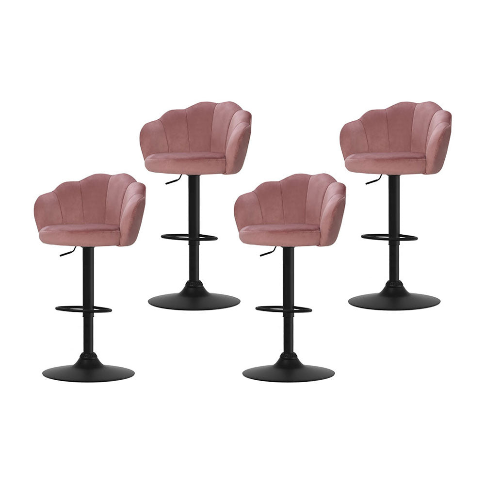 Ariel (Set of 4) Velvet Clam Shell Bar Stools - Pink - Homecoze