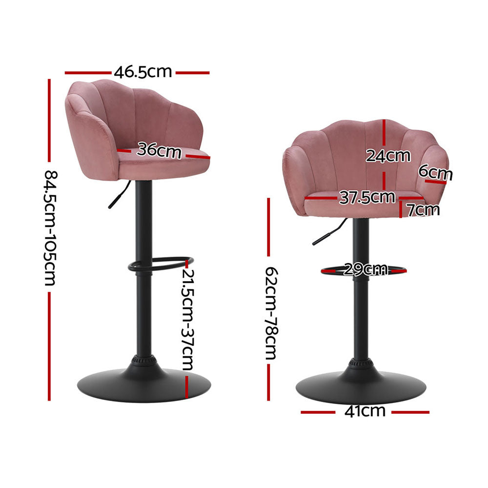 Ariel (Set of 4) Velvet Clam Shell Bar Stools - Pink - Homecoze