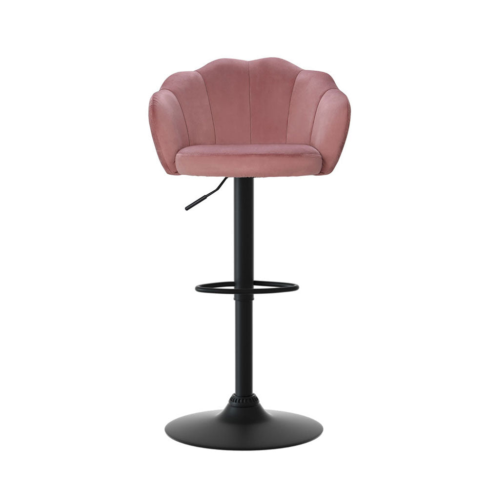 Ariel (Set of 4) Velvet Clam Shell Bar Stools - Pink - Homecoze