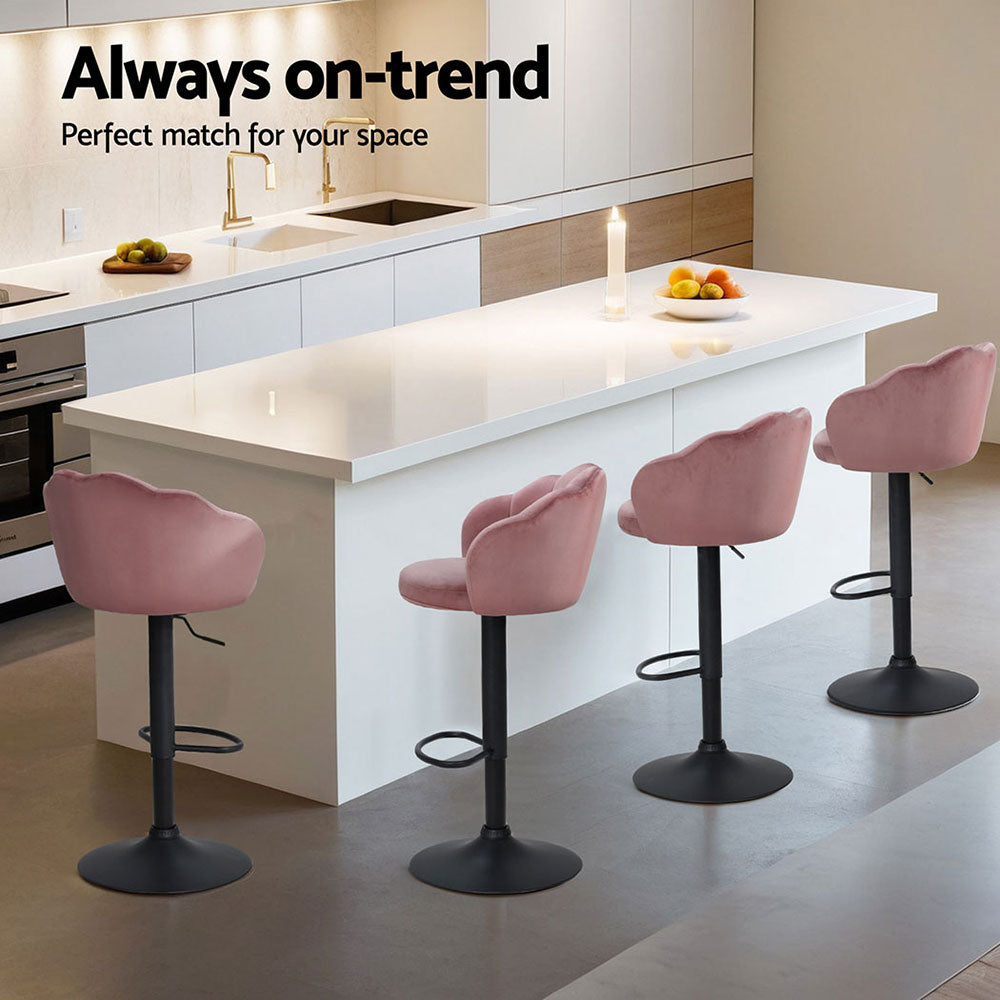 Ariel (Set of 4) Velvet Clam Shell Bar Stools - Pink - Homecoze