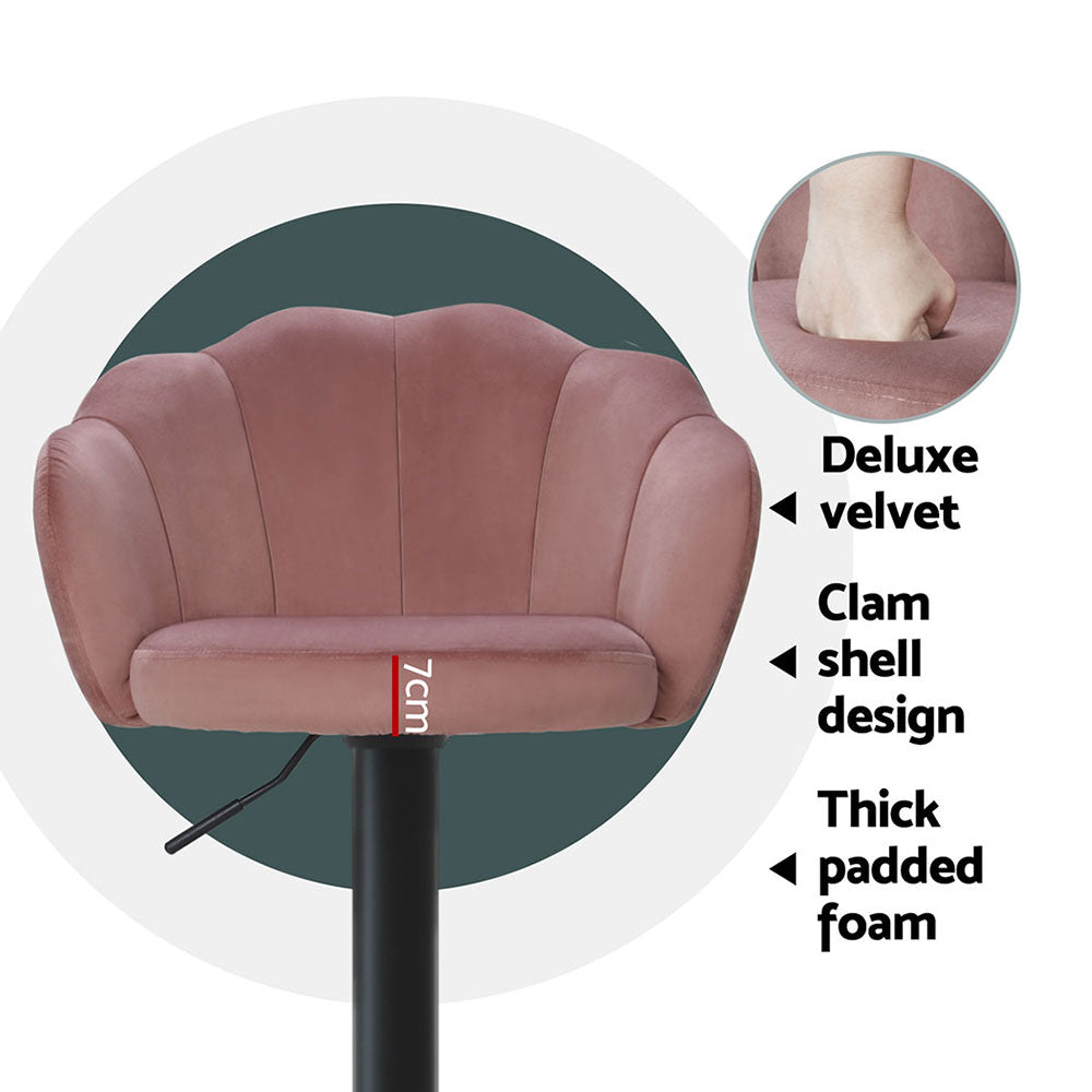 Ariel (Set of 4) Velvet Clam Shell Bar Stools - Pink - Homecoze