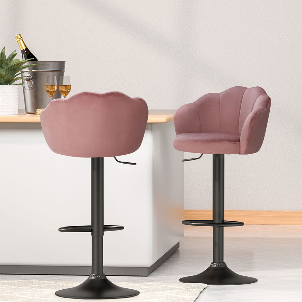 Ariel (Set of 2) Velvet Clam Shell Bar Stools - Pink