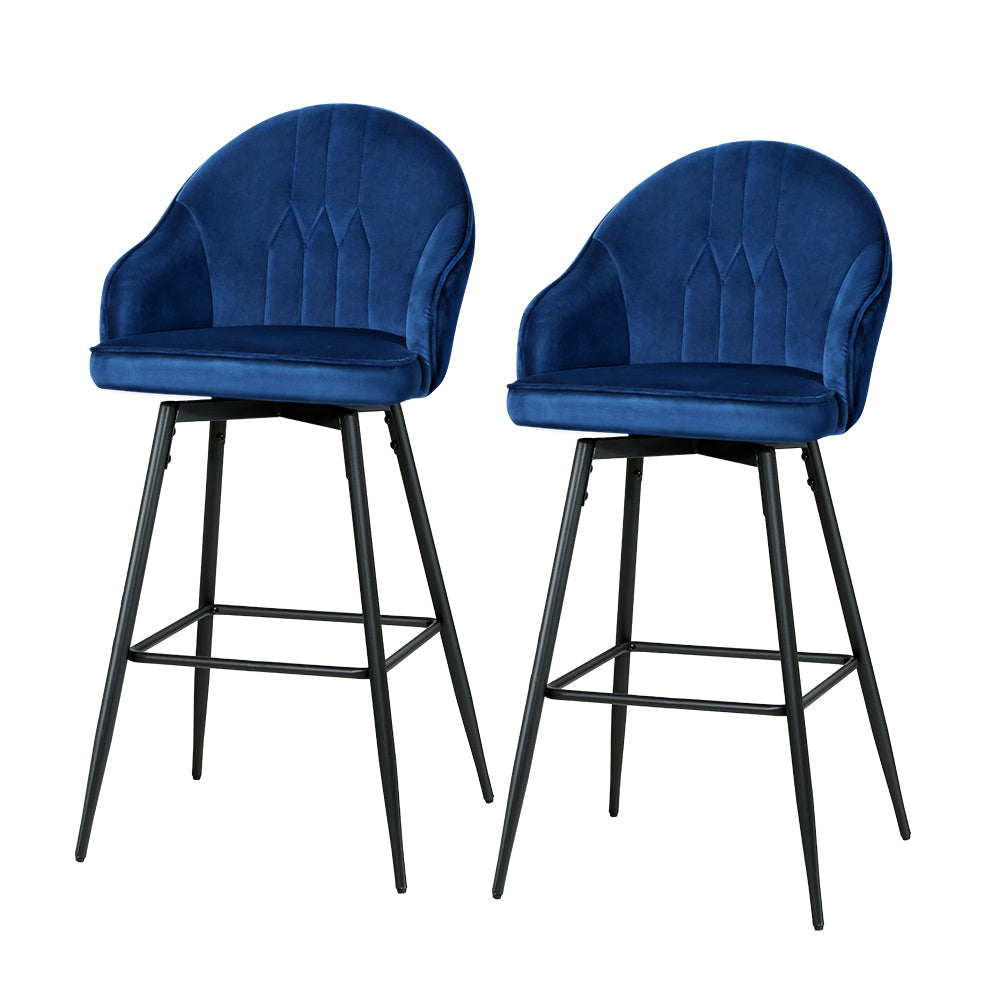 Isabella (Set of 2) Velvet Bar Stools 72cm - Blue - Homecoze