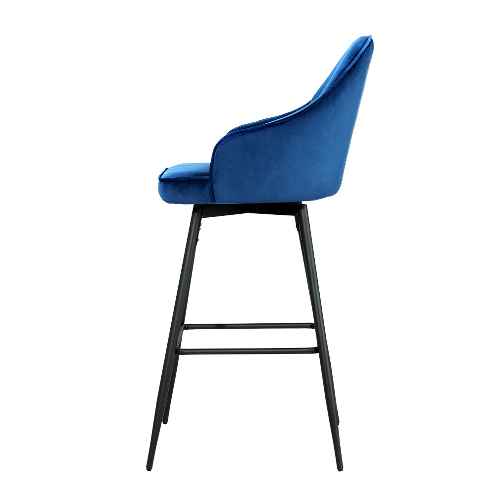 Isabella (Set of 2) Velvet Bar Stools 72cm - Blue - Homecoze