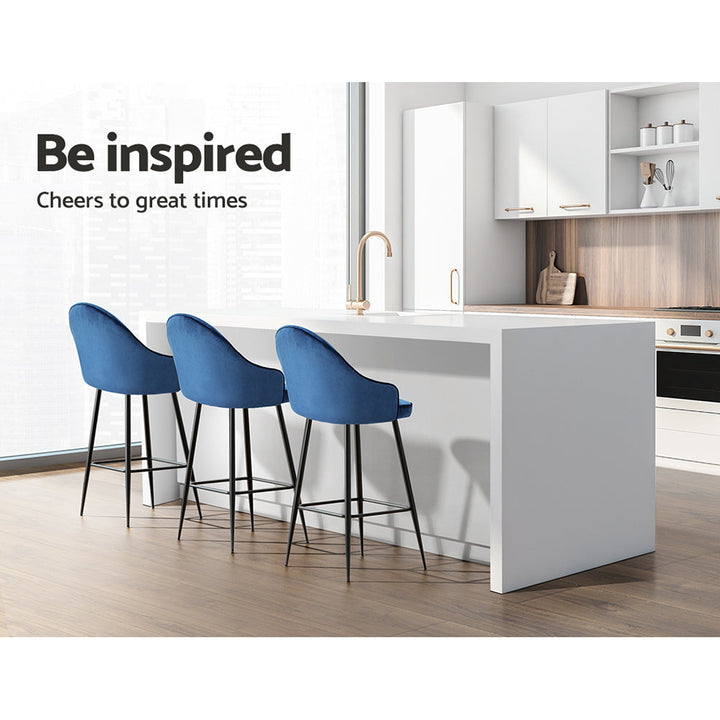 Isabella (Set of 4) Velvet Bar Stools 72cm - Blue - Homecoze