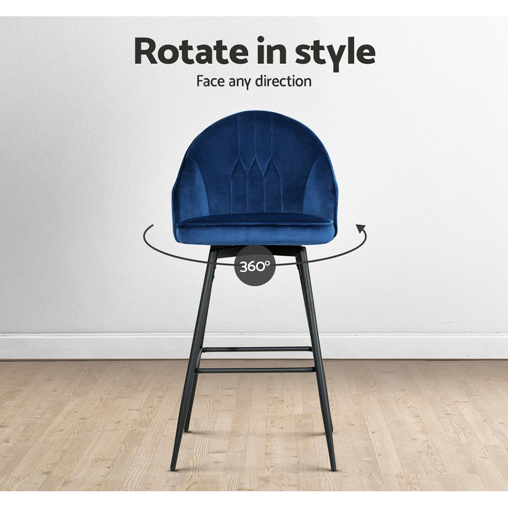 Isabella (Set of 2) Velvet Bar Stools 72cm - Blue - Homecoze
