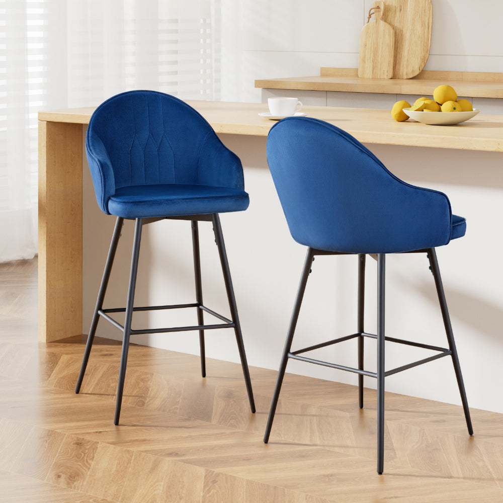 Isabella (Set of 2) Velvet Bar Stools 72cm - Blue - Homecoze