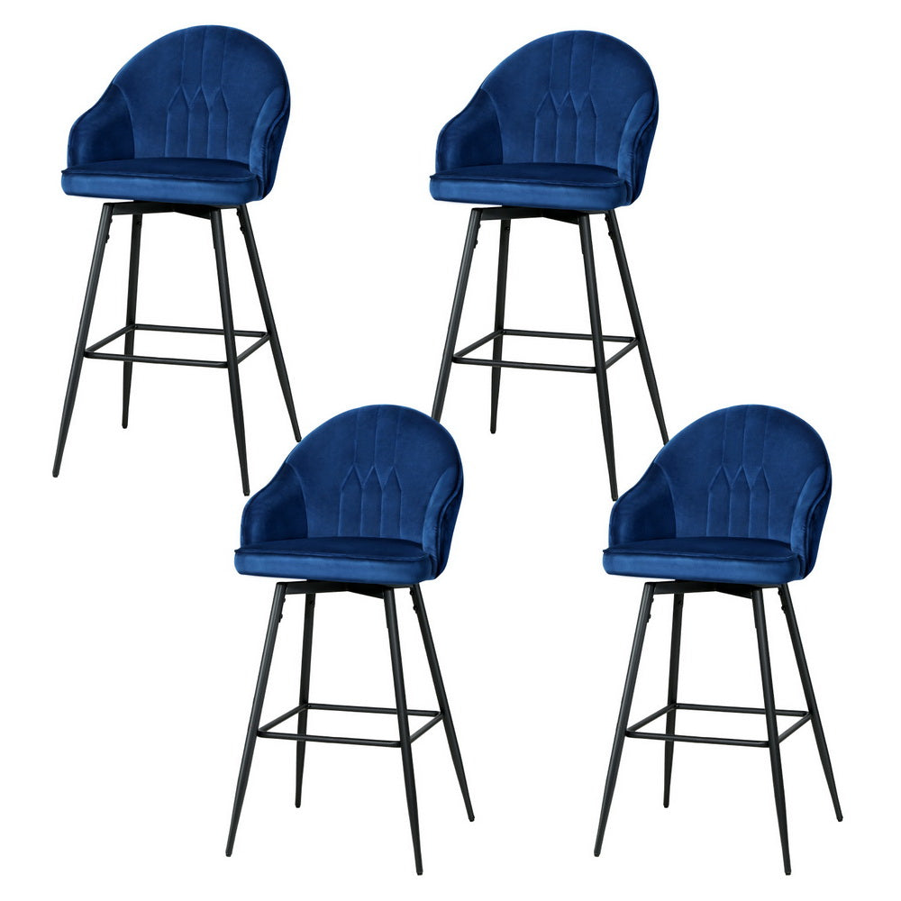 Isabella (Set of 4) Velvet Bar Stools 72cm - Blue - Homecoze