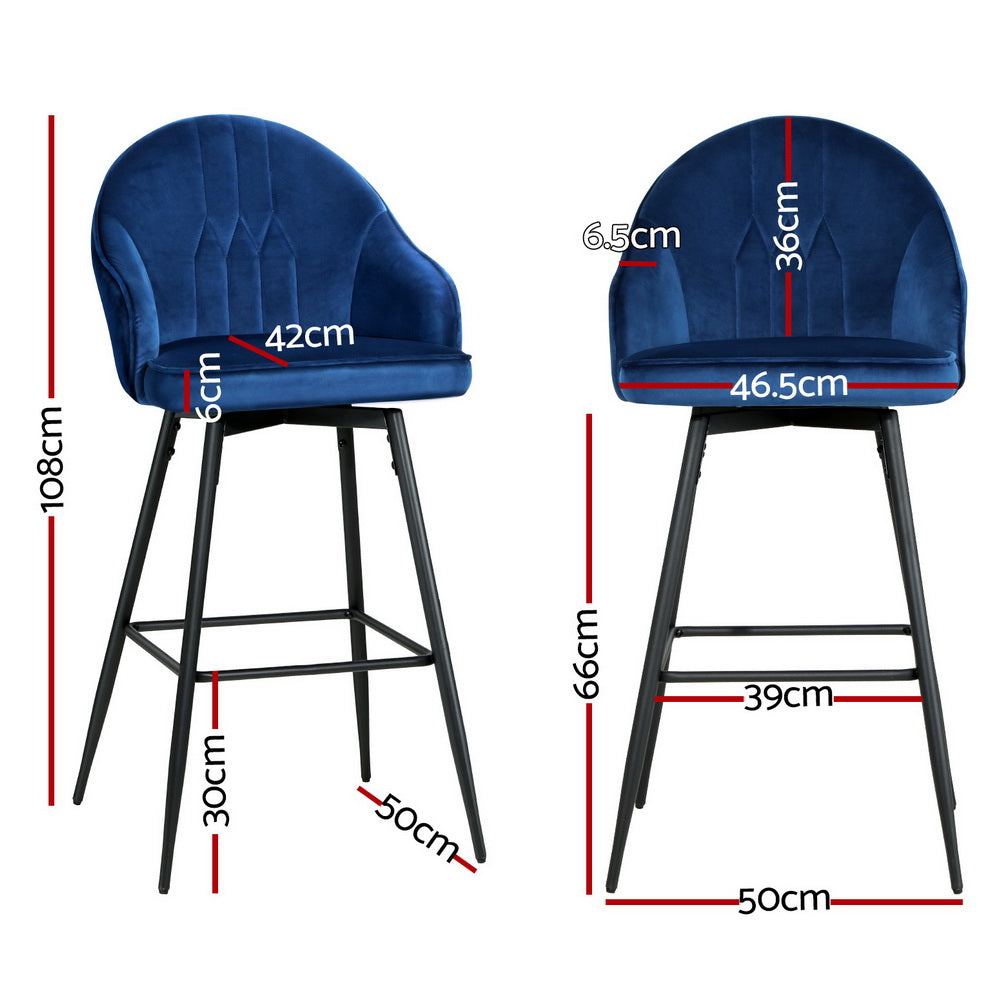 Isabella (Set of 4) Velvet Bar Stools 72cm - Blue - Homecoze