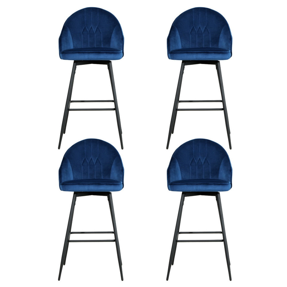 Isabella (Set of 4) Velvet Bar Stools 72cm - Blue - Homecoze