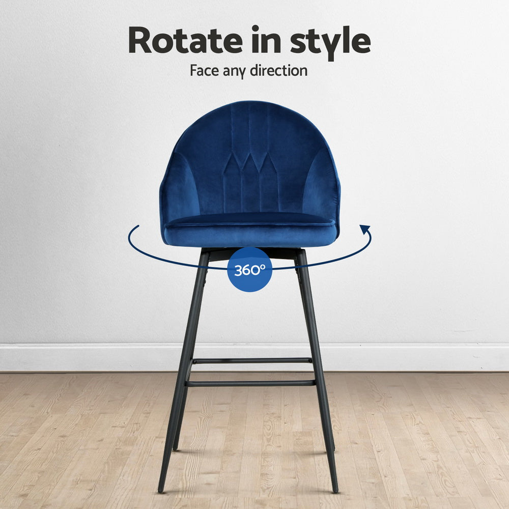Isabella (Set of 4) Velvet Bar Stools 72cm - Blue - Homecoze