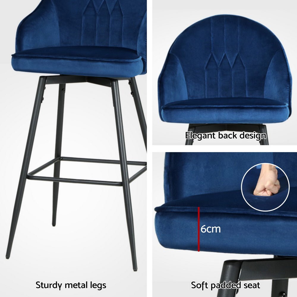 Isabella (Set of 2) Velvet Bar Stools 72cm - Blue - Homecoze